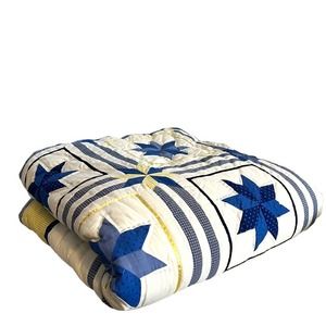 Star Quilt Hand Sewn and Machine Stitched 84" x 86" Homemade Plaid Polka Dot